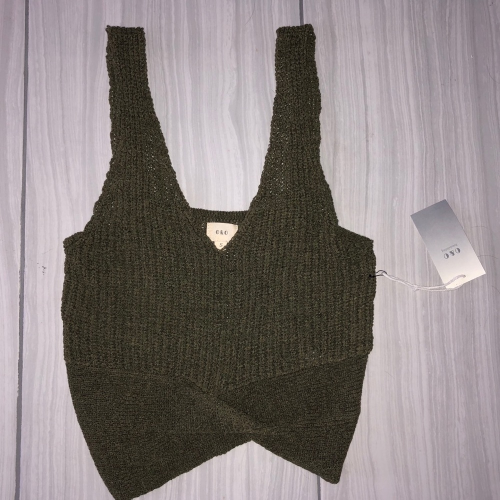 Woven Knot Olive Green Crop Top